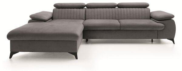 Masseno Narożnik FIORE z funkcją spania i pojemnikiem na pościel Narozniki L, Rozkładana sofa - Szary, MONOLITH 92