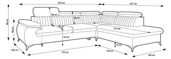 Masseno Narożnik FIORE z funkcją spania i pojemnikiem na pościel Narozniki L, Rozkładana sofa - Niebieski, MONOLITH 77