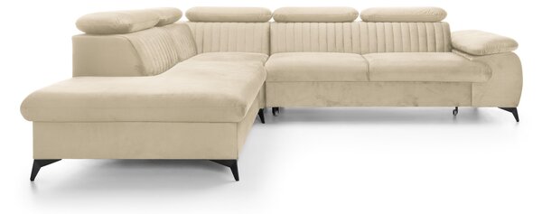 Masseno Narożnik FIORE z funkcją spania i pojemnikiem na pościel Narozniki L, Rozkładana sofa - Kremowy, MONOLITH 02