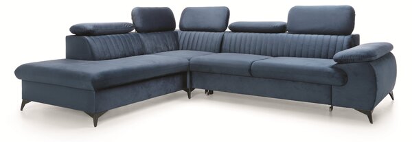 Masseno Narożnik FIORE z funkcją spania i pojemnikiem na pościel Narozniki L, Rozkładana sofa - Niebieski, MONOLITH 77