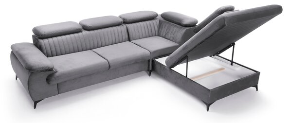 Masseno Narożnik FIORE z funkcją spania i pojemnikiem na pościel Narozniki L, Rozkładana sofa - Szary, MONOLITH 85