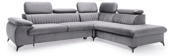 Masseno Narożnik FIORE z funkcją spania i pojemnikiem na pościel Narozniki L, Rozkładana sofa - Szary, MONOLITH 85