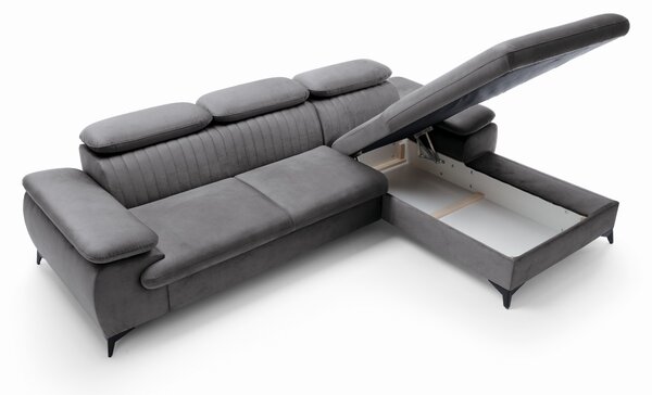 Masseno Narożnik FIORE z funkcją spania i pojemnikiem na pościel Narozniki L, Rozkładana sofa - Szary, MONOLITH 92