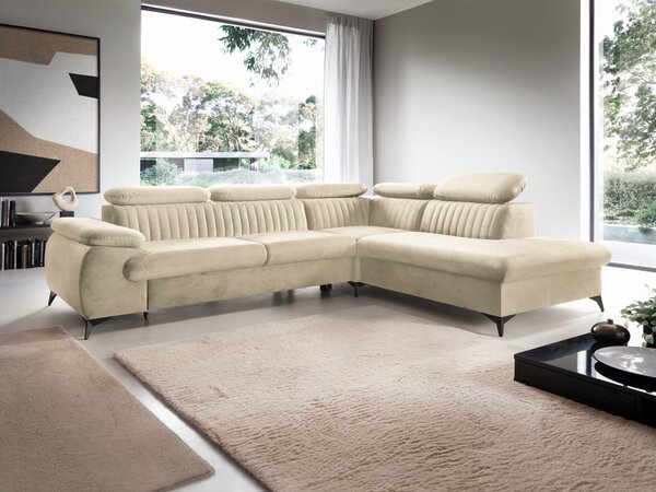 Masseno Narożnik FIORE z funkcją spania i pojemnikiem na pościel Narozniki L, Rozkładana sofa - Kremowy, MONOLITH 02