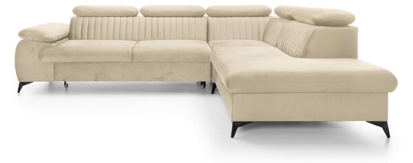 Masseno Narożnik FIORE z funkcją spania i pojemnikiem na pościel Narozniki L, Rozkładana sofa - Kremowy, MONOLITH 02