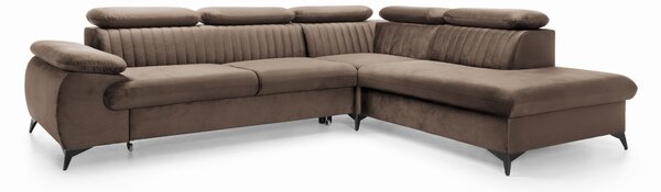 Masseno Narożnik FIORE z funkcją spania i pojemnikiem na pościel Narozniki L, Rozkładana sofa - Brązowy, MONOLITH 15