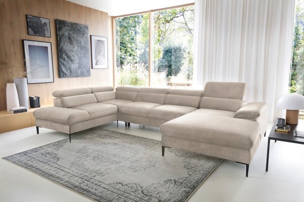Masseno Narożnik MESTO z funkcją spania i pojemnikiem na pościel Narozniki U, Rozkładana sofa - Kremowy, VOGUE 01