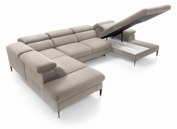 Masseno Narożnik MESTO z funkcją spania i pojemnikiem na pościel Narozniki U, Rozkładana sofa - Beżowy, VOGUE 02