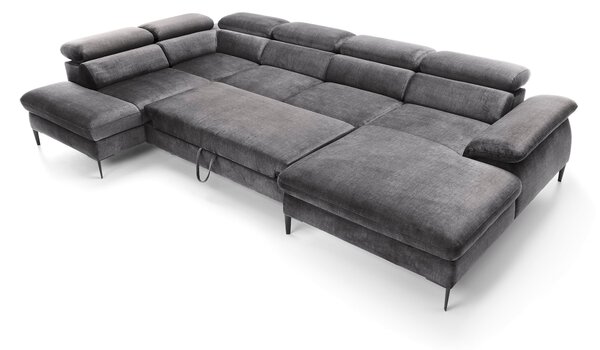 Masseno Narożnik MESTO z funkcją spania i pojemnikiem na pościel Narozniki U, Rozkładana sofa - Grafitowy, VOGUE 16