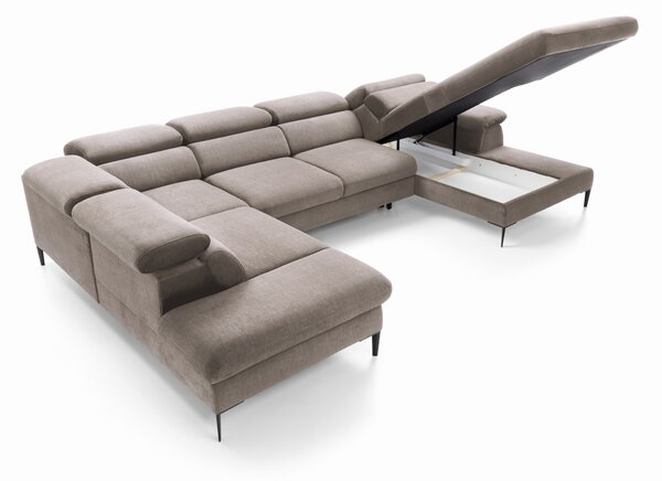 Masseno Narożnik MESTO z funkcją spania i pojemnikiem na pościel Narozniki U, Rozkładana sofa - Brązowy, VOGUE 04