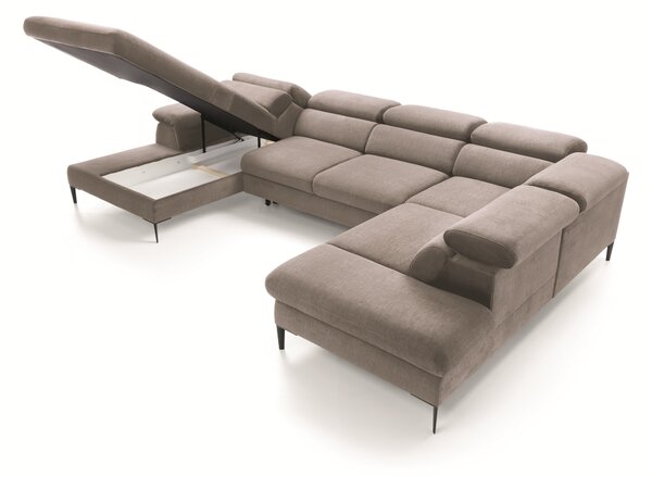 Masseno Narożnik MESTO z funkcją spania i pojemnikiem na pościel Narozniki U, Rozkładana sofa - Brązowy, VOGUE 04