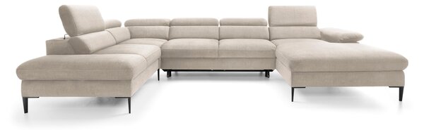 Masseno Narożnik MESTO z funkcją spania i pojemnikiem na pościel Narozniki U, Rozkładana sofa - Kremowy, VOGUE 01