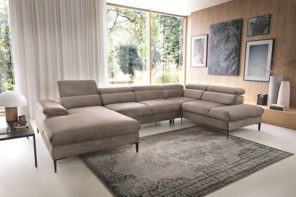 Masseno Narożnik MESTO z funkcją spania i pojemnikiem na pościel Narozniki U, Rozkładana sofa - Brązowy, VOGUE 04