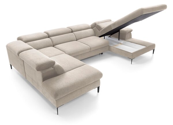 Masseno Narożnik MESTO z funkcją spania i pojemnikiem na pościel Narozniki U, Rozkładana sofa - Kremowy, VOGUE 01