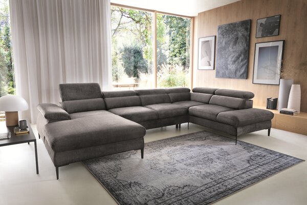 Masseno Narożnik MESTO z funkcją spania i pojemnikiem na pościel Narozniki U, Rozkładana sofa - Grafitowy, VOGUE 16