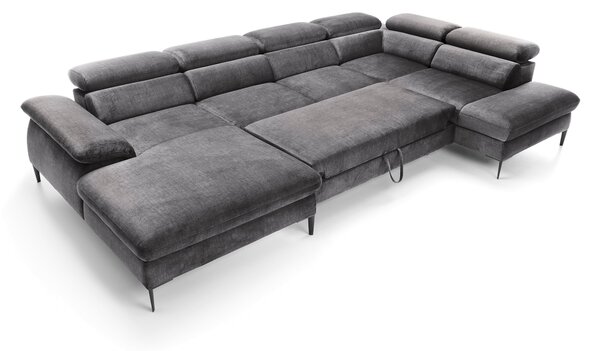 Masseno Narożnik MESTO z funkcją spania i pojemnikiem na pościel Narozniki U, Rozkładana sofa - Grafitowy, VOGUE 16