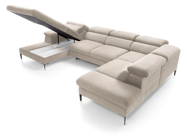 Masseno Narożnik MESTO z funkcją spania i pojemnikiem na pościel Narozniki U, Rozkładana sofa - Kremowy, VOGUE 01
