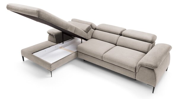 Masseno Narożnik MESTO z funkcją spania i pojemnikiem na pościel Narozniki L, Rozkładana sofa - Beżowy, VOGUE 02