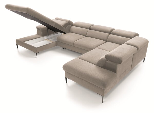 Masseno Narożnik MESTO z funkcją spania i pojemnikiem na pościel Narozniki U, Rozkładana sofa - Beżowy, VOGUE 02