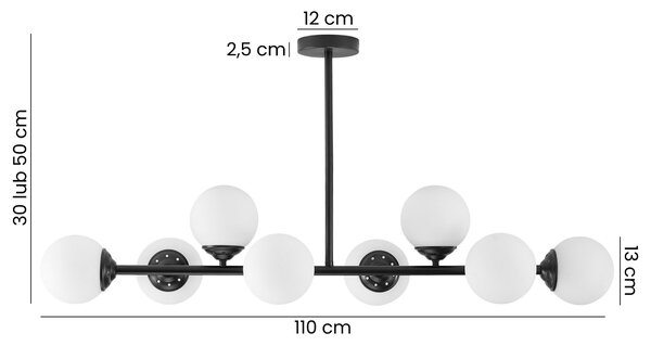 LAMPA WISZĄCA SUFITOWA NOWOCZESNA CZARNA BIAŁE KULE FINO 8 LED