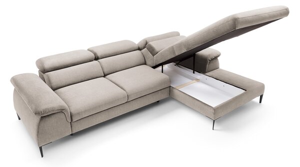 Masseno Narożnik MESTO z funkcją spania i pojemnikiem na pościel Narozniki L, Rozkładana sofa - Beżowy, VOGUE 02