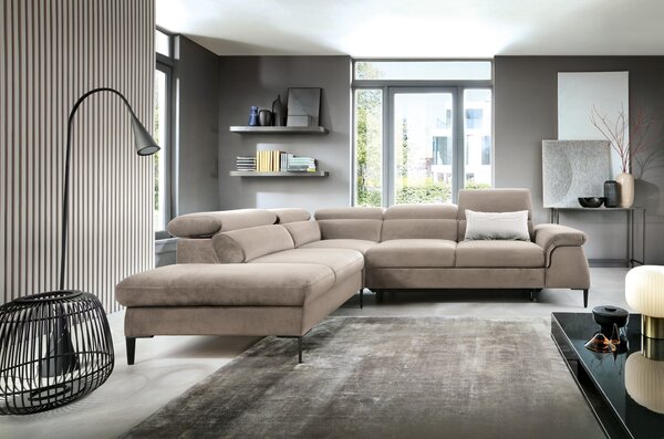 Masseno Narożnik MESTO z funkcją spania i pojemnikiem na pościel Narozniki L, Rozkładana sofa - Beżowy, VOGUE 02