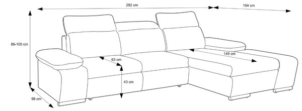 Masseno Narożnik TRENTO z funkcją spania i pojemnikiem na pościel Narozniki L, Rozkładana sofa - Szary, PUENTE 11