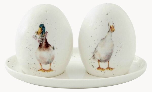 Komplet solniczki i pieprzniczki z porcelany kostnej Ducks, 3 elem