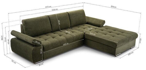 Masseno Narożnik SANDRO z funkcją spania i pojemnikiem na pościel Narozniki L, Rozkładana sofa - Czarny, ARAGON 99