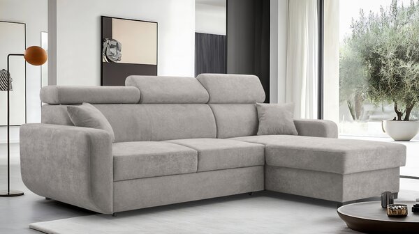 Masseno Narożnik CASTELLO z funkcją spania i pojemnikiem na pościel Narozniki L, Rozkładana sofa - Szary, VELO 633
