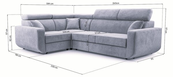 Masseno Narożnik RENO z funkcją spania i pojemnikiem na pościel Narozniki L, Rozkładana sofa - Beżowy, VELO 621