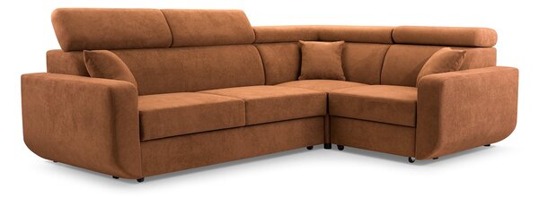 Masseno Narożnik RENO z funkcją spania i pojemnikiem na pościel Narozniki L, Rozkładana sofa - Miedziany, VELO 627