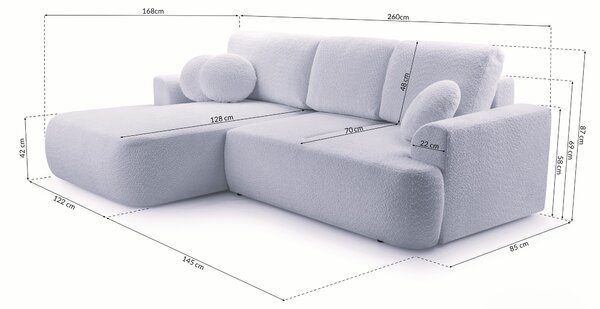 Masseno Narożnik FILO z funkcją spania i pojemnikiem na pościel Narozniki L, Rozkładana sofa - Szary, CORAL 80
