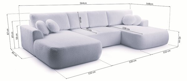 Masseno Narożnik FILO z funkcją spania i pojemnikiem na pościel Narozniki U, Rozkładana sofa - Szary, CORAL 80