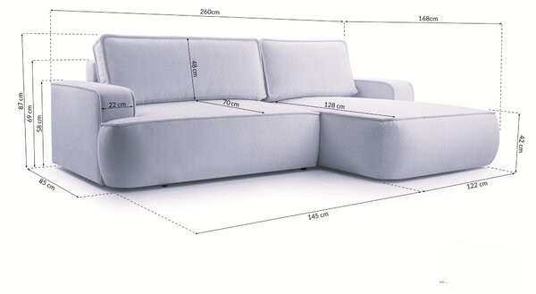 Masseno Narożnik SOLO z funkcją spania i pojemnikiem na pościel Narozniki L, Rozkładana sofa - Szary, GERRA 70