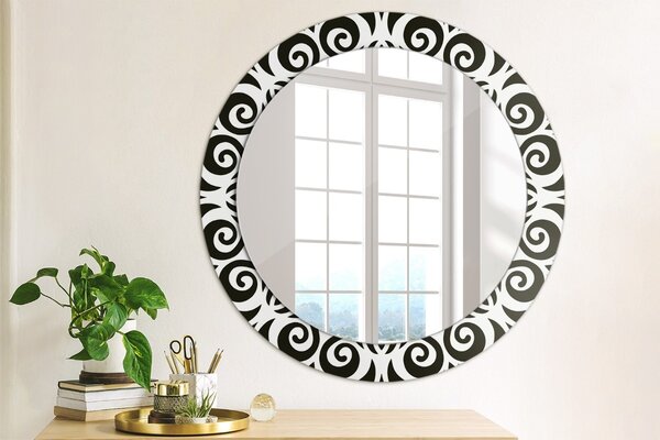 Lustro dekoracyjne okrągłe Czarny geometryczny ornament