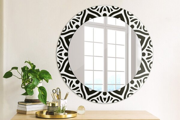 Lustro dekoracyjne okrągłe Czarny geometryczny ornament