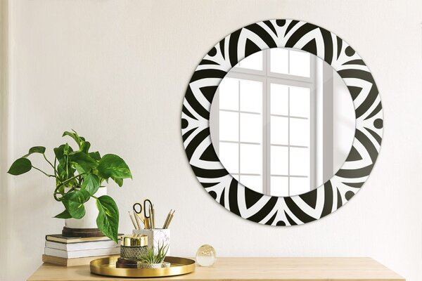 Lustro dekoracyjne okrągłe Czarny geometryczny ornament
