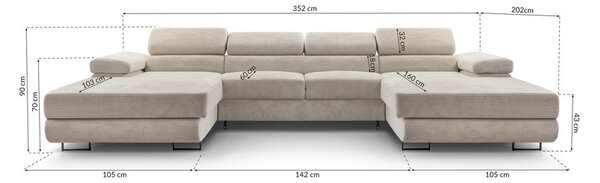 Masseno Narożnik GIULIO z funkcją spania i pojemnikiem na pościel Narozniki U, Rozkładana sofa - Zielony, POSO 47