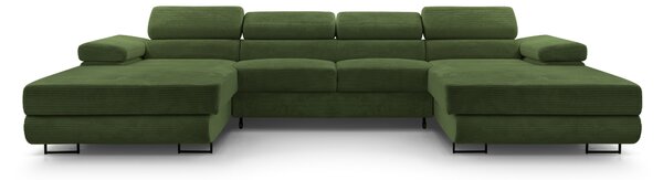 Masseno Narożnik GIULIO z funkcją spania i pojemnikiem na pościel Narozniki U, Rozkładana sofa - Zielony, POSO 14
