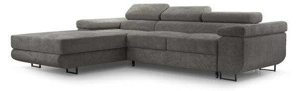 Masseno Narożnik GIULIO z funkcją spania i pojemnikiem na pościel Narozniki L, Rozkładana sofa - Szary, POSO 60