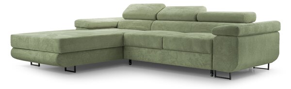 Masseno Narożnik GIULIO z funkcją spania i pojemnikiem na pościel Narozniki L, Rozkładana sofa - Zielony, POSO 47