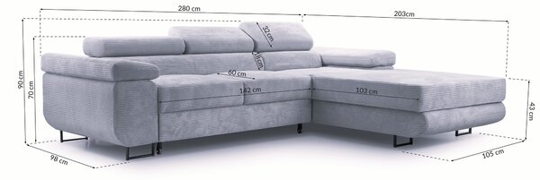 Masseno Narożnik GIULIO z funkcją spania i pojemnikiem na pościel Narozniki L, Rozkładana sofa - Zielony, POSO 14