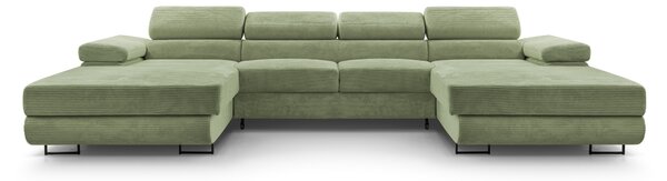 Masseno Narożnik GIULIO z funkcją spania i pojemnikiem na pościel Narozniki U, Rozkładana sofa - Zielony, POSO 47