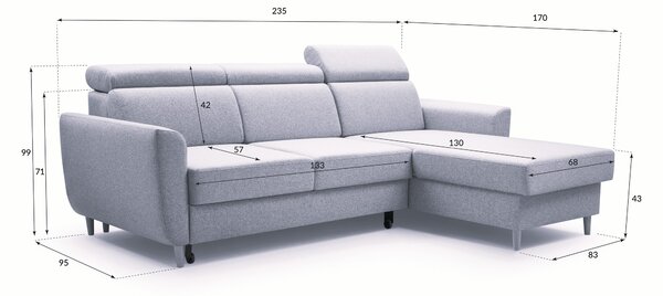 Masseno Narożnik SAPORE z funkcją spania i pojemnikiem na pościel Narozniki L, Rozkładana sofa - Brązowy, DENVER 11