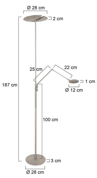 Steinhauer Lampa stojąca Zenith, możliwość ściemniania, aluminiowy / szary / cynkowy, salon / jadalnia, metal, nowoczesny