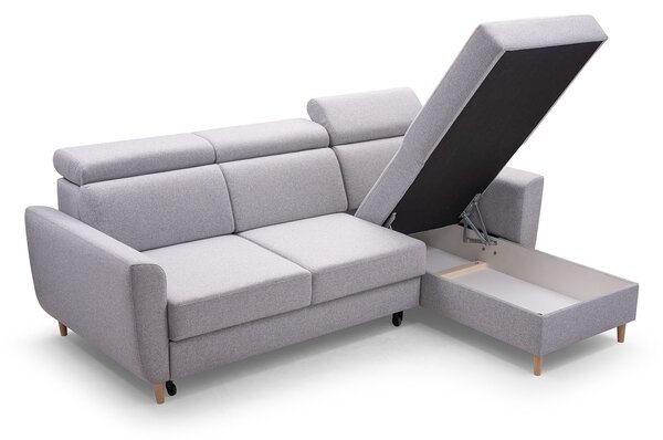 Masseno Narożnik SAPORE z funkcją spania i pojemnikiem na pościel Narozniki L, Rozkładana sofa - Szary, DENVER 16