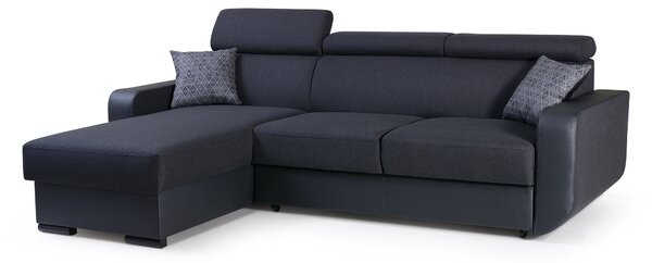 Masseno Narożnik PALAZZO z funkcją spania i pojemnikiem na pościel Narozniki L, Rozkładana sofa - Czarny, INARI 100+MADRYT 910