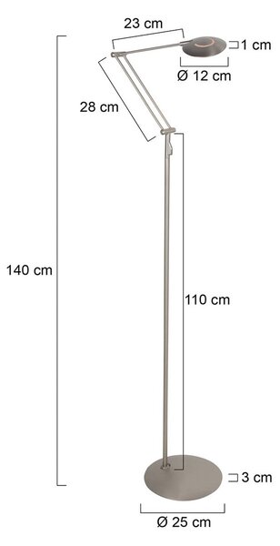 Steinhauer Lampa stojąca Zenith, możliwość ściemniania, aluminiowy / szary / cynkowy, salon / jadalnia, metal, nowoczesny