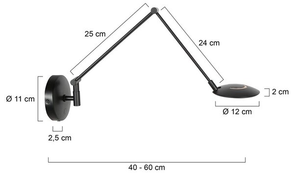 Steinhauer Kinkiet Zenith, możliwość ściemniania, czarny, salon / jadalnia, metal, nowoczesny